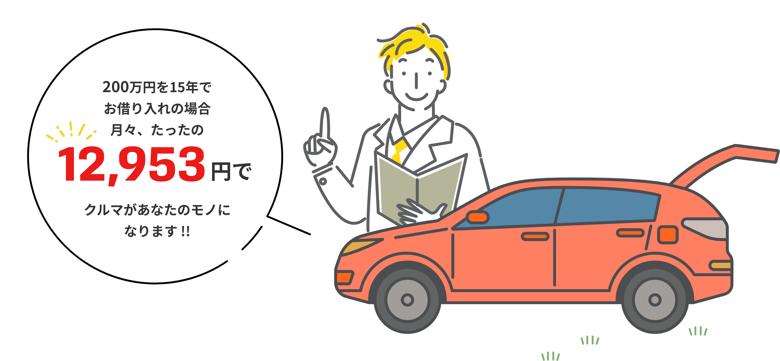 200万円を15年でお借り入れの場合月々、たったの12,586円でクルマがあなたのモノになります!!